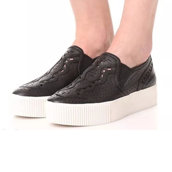 Ash Kingston Leather Platform Slip On Sneaker Black Perforated 37‎ Almond Toe - Picture 12 of 12